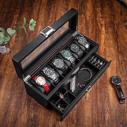 Classic Carbon Fiber Leather Watch Jewellery Storage - Premium Storage Box from Eclipse Rings - Just $49.99! Shop now at Eclipse Rings